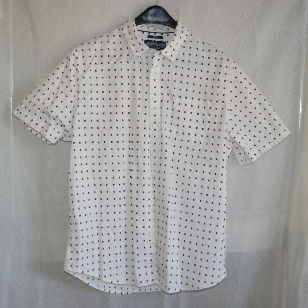 American Rag White Button Shirt with Red and Blue Pattern